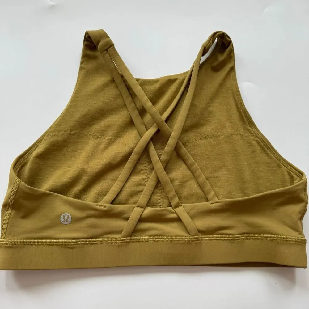 Lululemon Energy Bra High Neck Grape Leaf Green Yellow Size 10 Large Luxtreme
